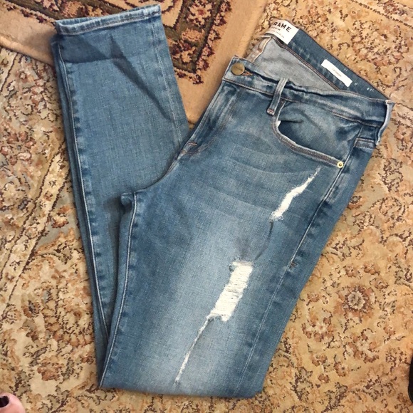 FRAME Size 28 (30) “Le Garçon Jean” Stretch Skinny Jean Distressed Med Blue Soft - Picture 11 of 16